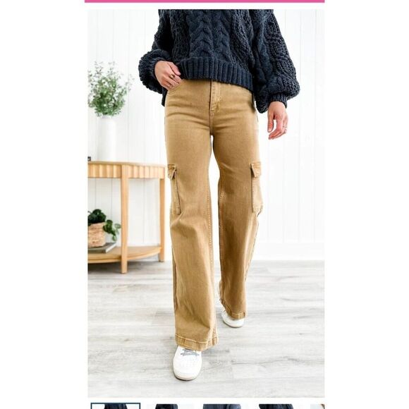 Risen Jeans Denim - NWT Risen Cargo Wide Leg High Rise Jeans Style# FP-RDP5488 Size 15/32